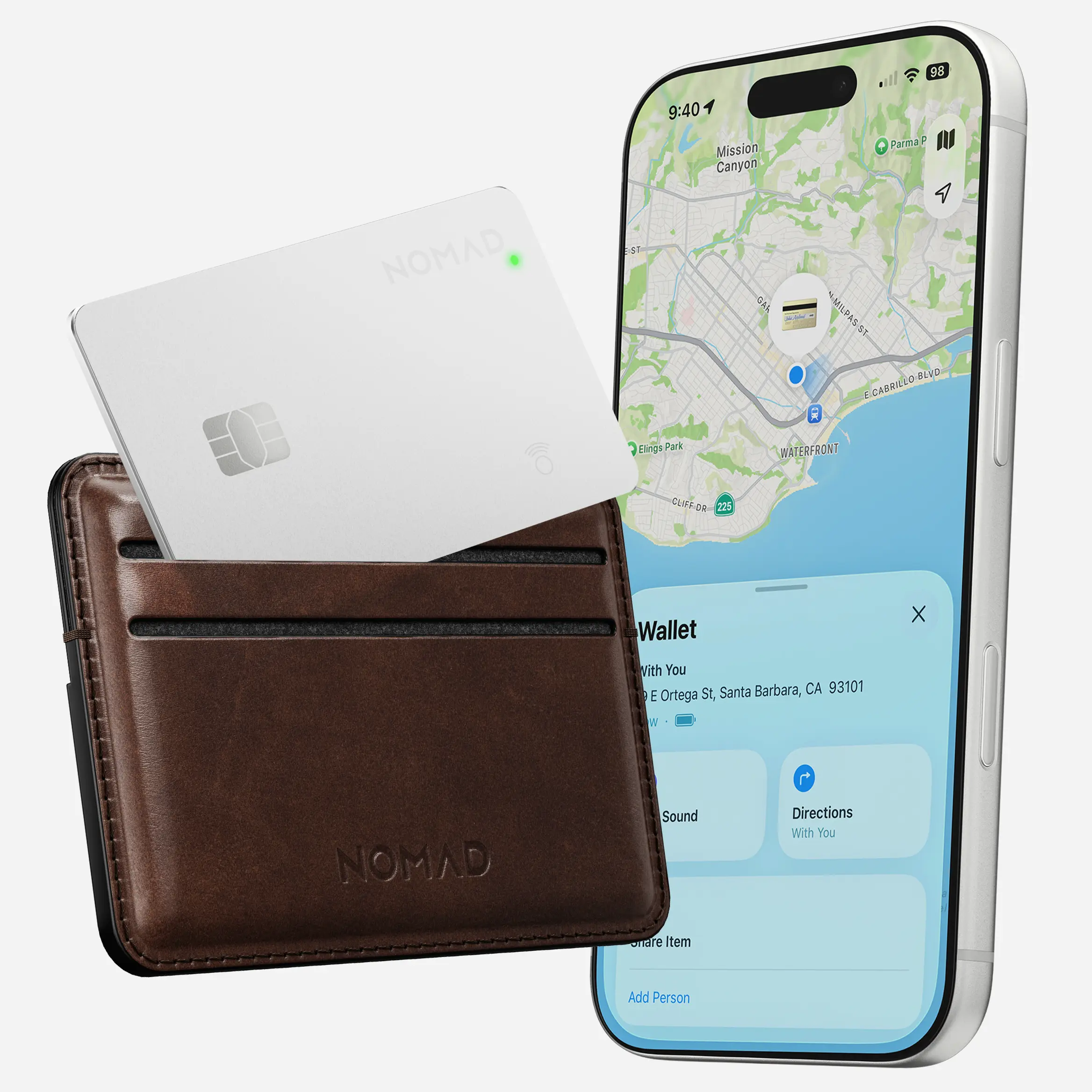 NOMAD Tracking Card Pro - Card-Style Smart GPS Tracker with GPS Sensor, Wireless Positioning, Chargeable Lithium Ion Cells, Qi Wireless Charging, Wallet-Compatible (White)