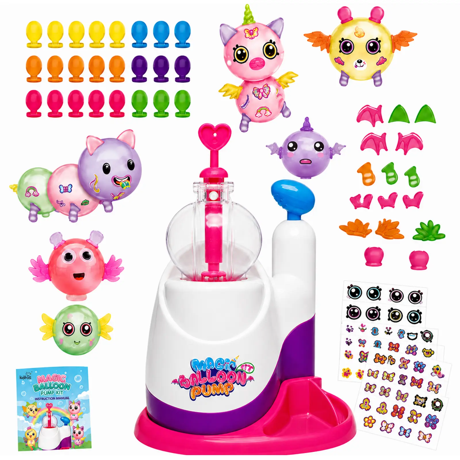 Kiditos Balloon Animals Kit with Pump, Balloon Making Kit for Kids with Stickers & Accessories, DIY Creative Toy Birthday Gift for Boys & Girls Ages 3+