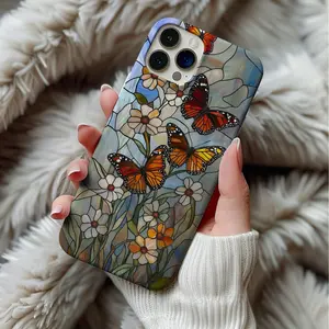 Monarch Butterfly Stained Glass Phone Case Wildflower Floral Artful Vintage Flower Case Gift Phone Cases. Case for IP 11 12 13 14 15 16 17 Pro, Plus, Promax, S21,22,23,24,25 Ultra, Tough Case, Magsafe Case
