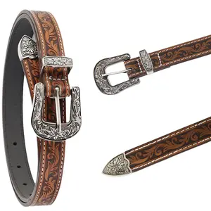 Fashion Western Floral Design Cowgirl Cowboy Belts for Women Mens Jeans Pants Dresses