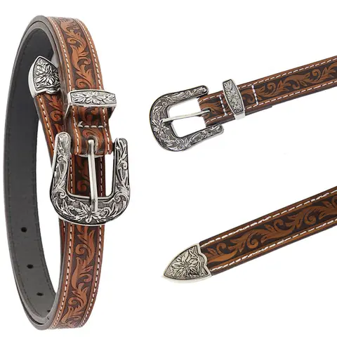 Fashion Western Floral Design Cowgirl Cowboy Belts for Women Mens Jeans Pants Dresses