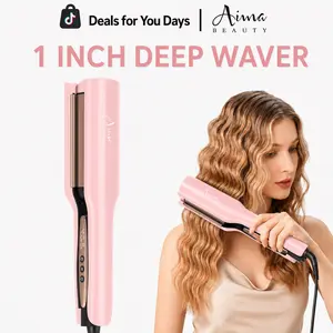 【DEEP WAVER】Aima Beauty 1 Inch Deep Beach Waves Hair Crimper,Negative-lonic Frizz-Free Curling Iron for All Hair Types, Smart Timer, Adjustable Temps,Travel Dual Voltage Anti-Scald Long Lasting Style Mermaid Hair Waver for Women Hair Tools Gift