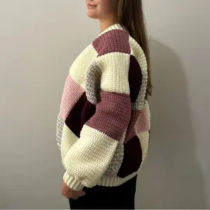 Patchwork Pink Cardigan crochet handknit-