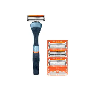 Dollar Shave Club Men's Razor Starter Bundle – Weighted Diamond Grip Handle + Classic 4-Blade Refills for Body Shaving & Hard-to-Reach Areas