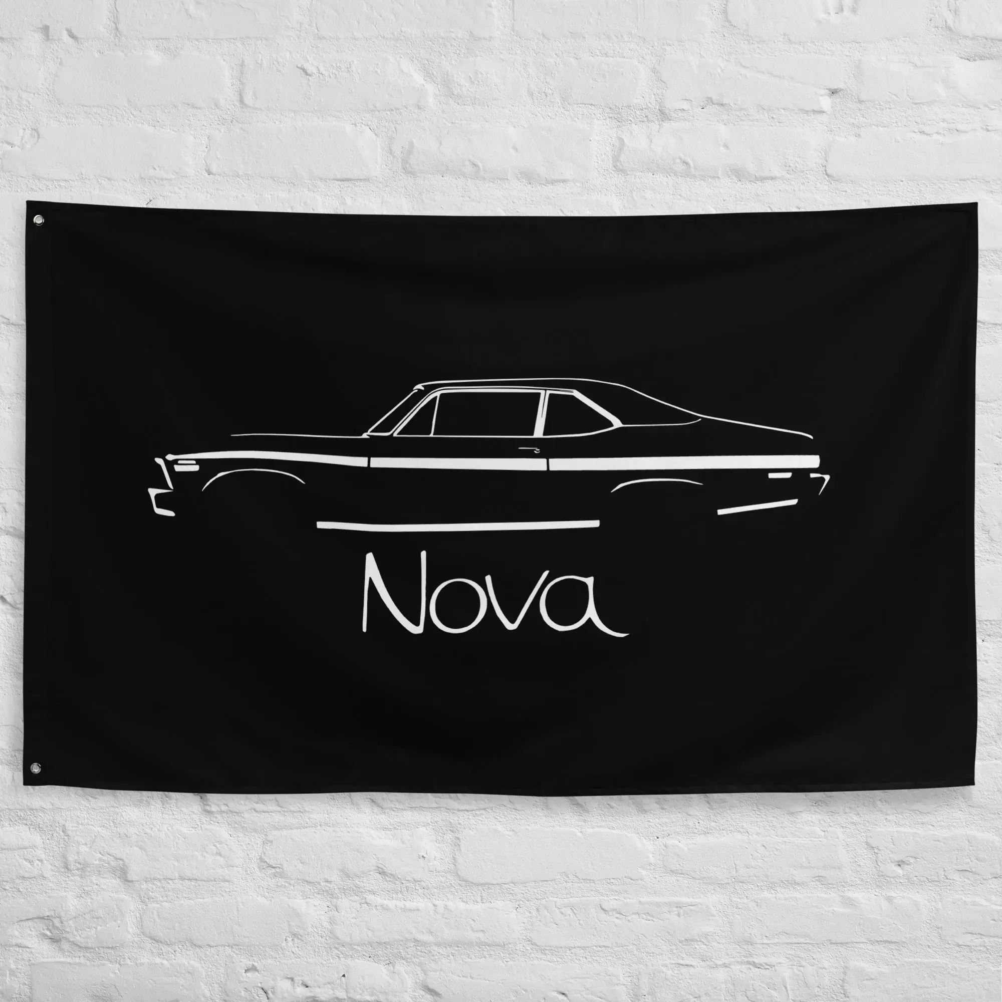 1972 Chevy Nova Black Silhouette American Muscle Car Owner Gift Garage Office Man Cave Banner Flag 34.5" x 56"