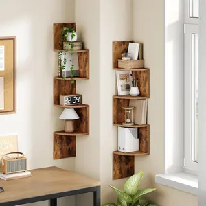 Set of 2 Floating Corner Shelves for Wall, 4-Tier Corner Bookshelves for Living Room