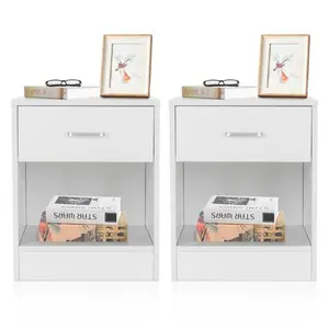 Karl Nightstand, 2-Tier Side Table with Drawer and Storage Shelf, Bedside Table End Table, Modern Night Stand for Bedroom, Home Office, White