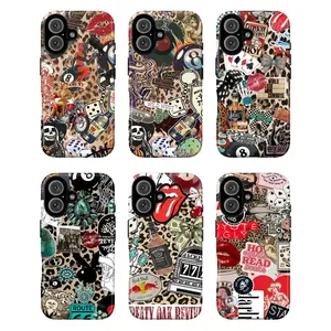 Western Rock Collage Phone Case, leopard retro skull dice bill rose motel route tattoo coyote cowboy edgy vibes baby girl baddie fashion vibes no bad vibes aesthetic gift play now, iPhone 17 16 15 14 Pro Max Plus