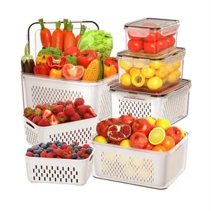 5 Pack Fruit Storage Containers for Fridge Food Container with Colander Airtight BPA Free Plastic Berry Keeper Produce Vegetable Saver Bins Keep Fresh