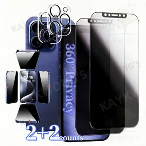 KAYKWONG'S 360° Privacy Tempered Glass Phone Screen Protector, 2 Counts Full Coverage Phone Screen Protective Film, Phone Accessories for iPhone 16 15 14 13 12 11 Pro Max