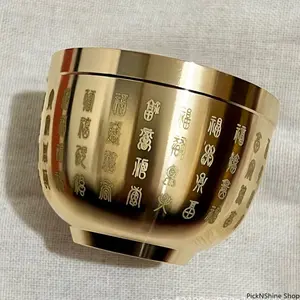 Feng Shui Hundred Blessings Bowl Made Of Solid Copper, Exquisite Mini Craft Ornament For Home And Office Decoration, Symbolizes Good Fortune And Wealth With Fine Handmade Workmanship