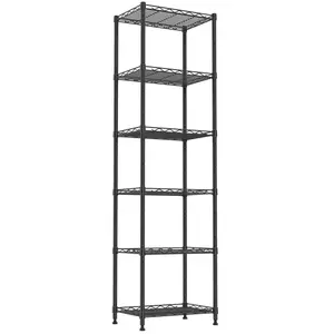Wire Storage Rack, Adjustable Metal Shelf, Steel Shelving Unit, Kitchen Storage Organizer, Bathroom Storage Shelf, Pantry Organization Rack, Laundry Room Organizer, Heavy Duty Storage Stand, Black Metal Shelves, Closet Storage Solution.