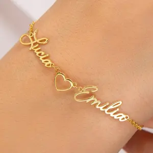 AS113 Personalized Name Bracelet For Women Two Name Bracelet with Heart Christmas Gift AS113 Personalized Name Bracelet For Women Two Name Bracelet with Heart Christmas Gift