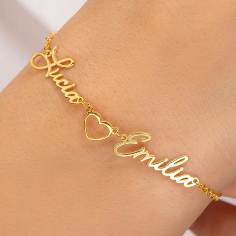 AS113 Personalized Name Bracelet For Women Two Name Bracelet with Heart Christmas Gift AS113 Personalized Name Bracelet For Women Two Name Bracelet with Heart Christmas Gift