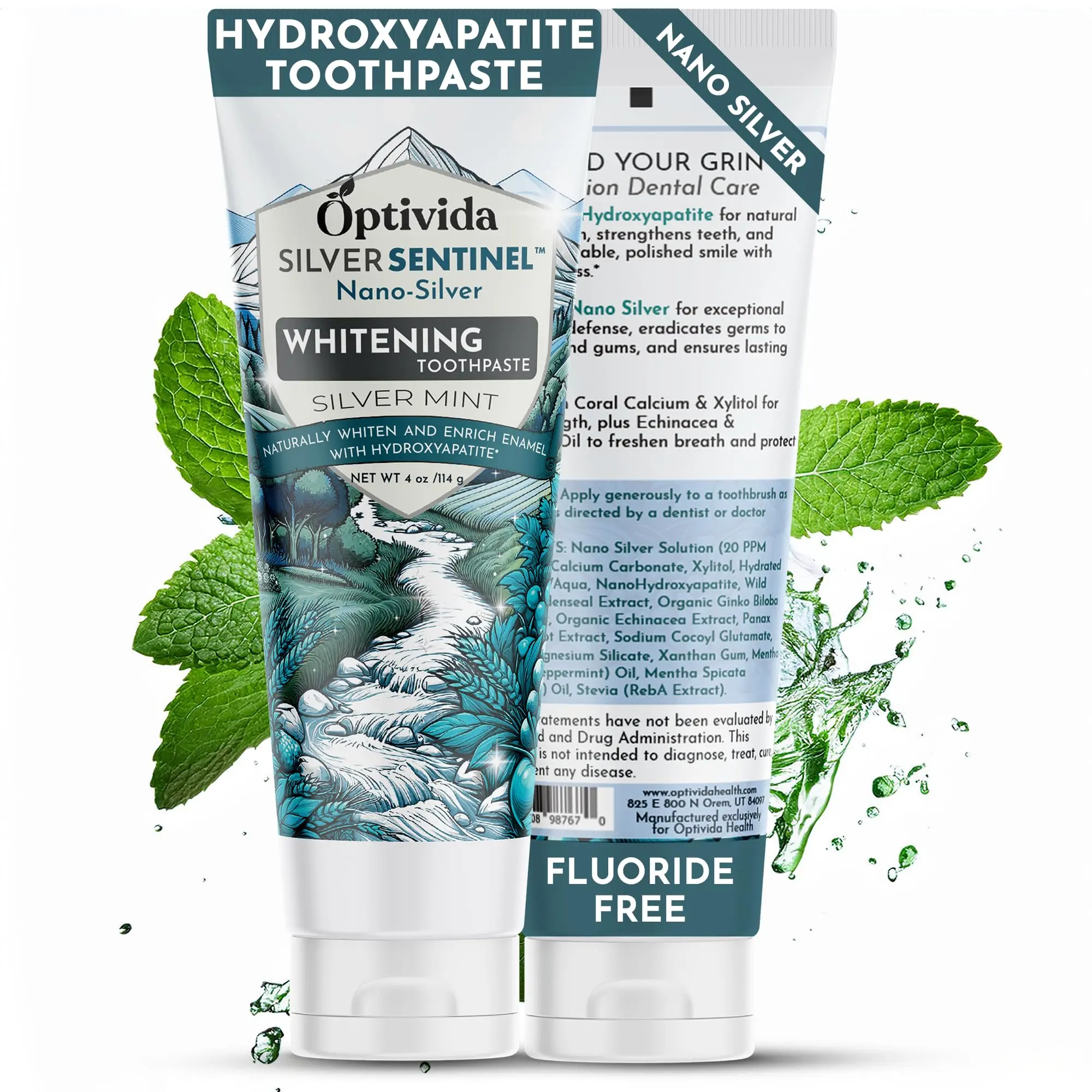 OPTIVIDA Fluoride Free Nano Hydroxyapatite Toothpaste with Colloidal Silver & Xylitol (4oz) to Help Protect Enamel & Cavity. Dentist Formulated Remineralizing Toothpaste for Adults & Kids Sensitivity.