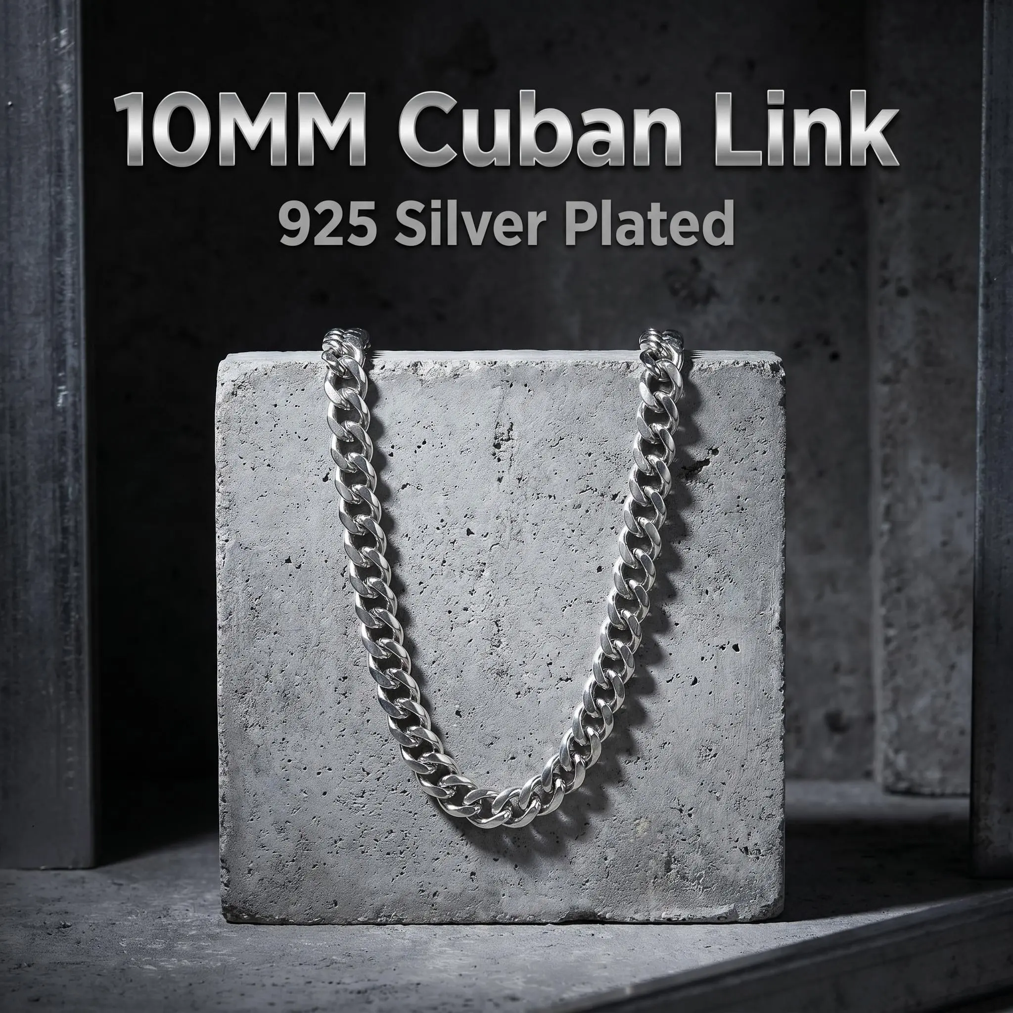 925 Silver Plated Cuban Link Chain Necklace | 10mm Width, 19.69"–25.59" Lengths, Tarnish-Resistant & Colorfast Hypoallergenic Material, Hip-Hop Style Unisex Streetwear Jewelry, Perfect Gift for Your Loved One