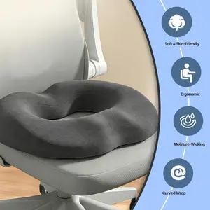 Cozy Slow Rebound Donut Seat Pillow | Pain Relief for Postpartum, Hemorrhoid, Coccyx & Lumbar Issues | Ideal for Office & Driving | Black w/ Blue Stitching | Zippered Washable Polyester Cover