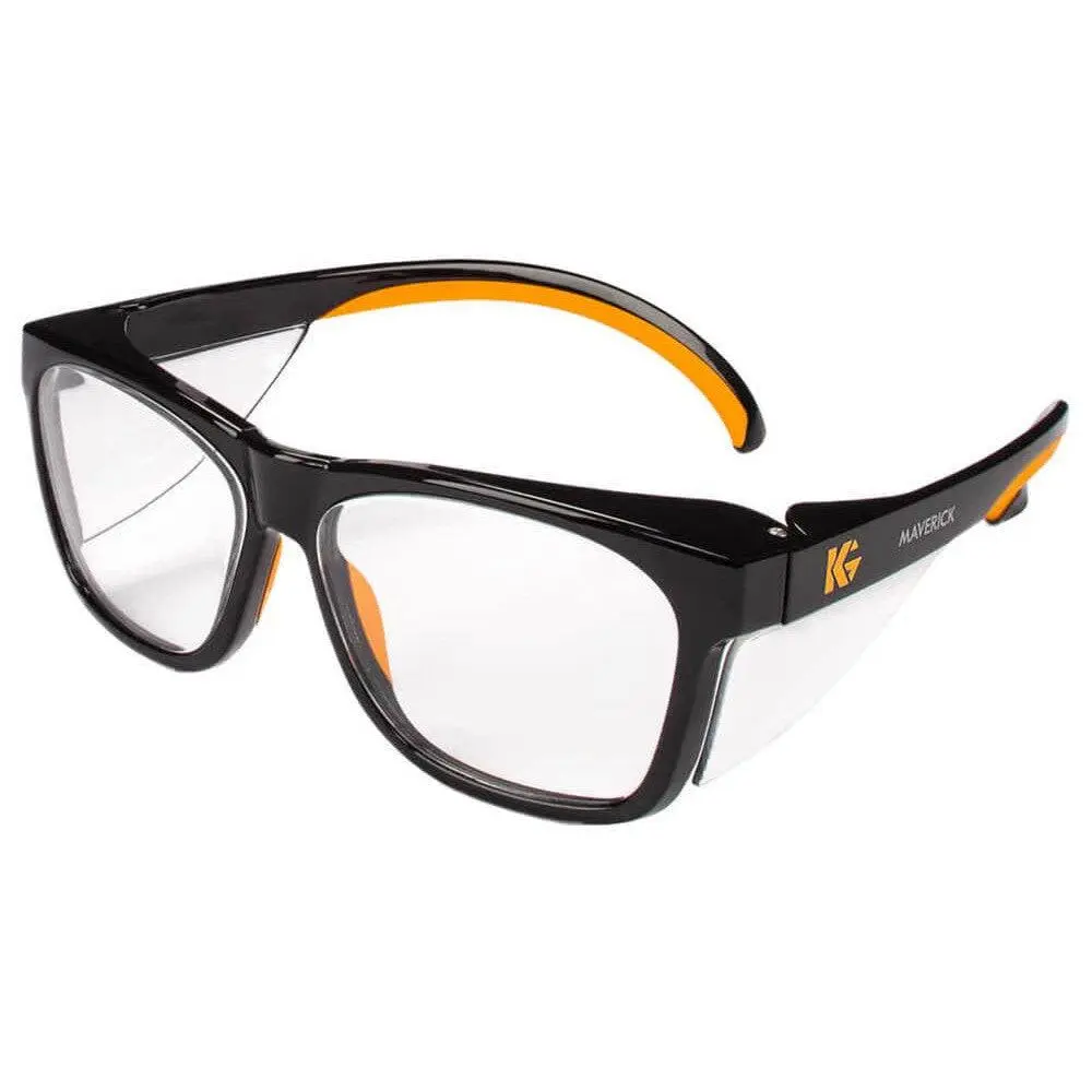 KleenGuard Maverick Safety Glasses Black-Orange Frame with Clear Anti-Glare Lenses