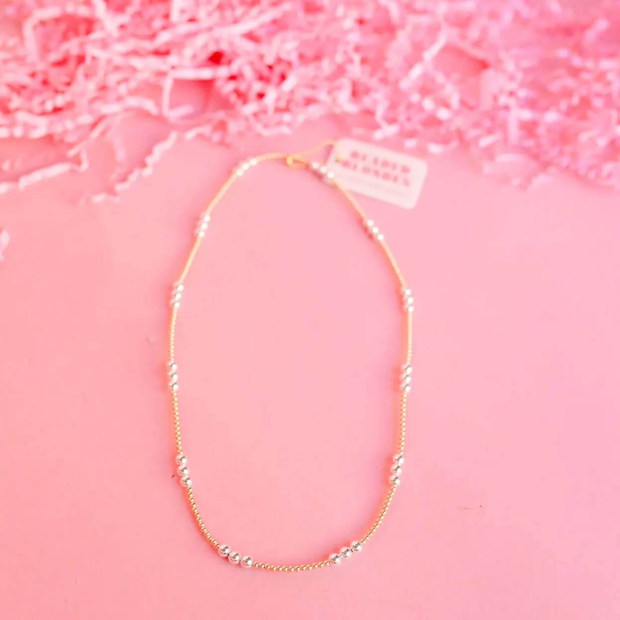 ILY Mixed Metal Beaded Necklace