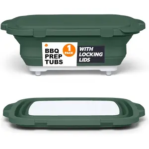 Collapsible BBQ Prep Tub - For Meal Prep Marinating  Storage - Includes  Board & Locking Lid - (1) OG - GreenXX13Home sug