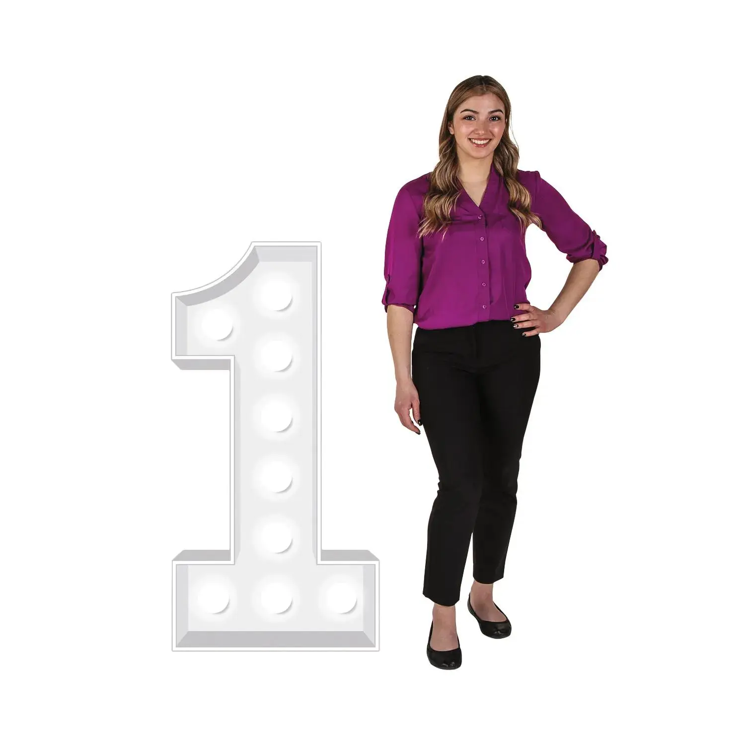 47" Fold-Back Light-Up Bulb Marquee Number 1 Cardboard Cutout Standup, Festive Home & Party Supply, Birthday Photo Backdrop Accessory, Bulbs, Birthdays
