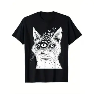 Weirdcore Cat Grunge Alt Harakuju Trippy Creepy Horror Goth T-Shirt