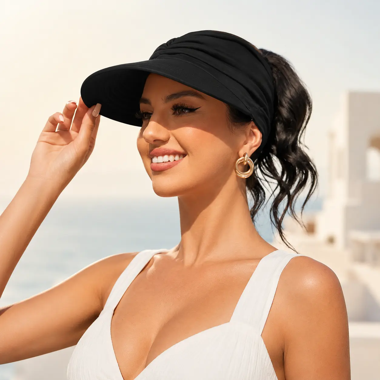 Women's Sun Protection Wide Brim Hat, Casual Outdoor Sun Hat for Women & Girls, Fashion Accessories for Traveling & Beach Party, Sun Visor Cap