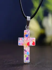 15-Piece Cross Crystal Pendant Set, Resin Cross Charms with Chains, DIY Necklace Earrings Bracelet Jewelry Making Supplies