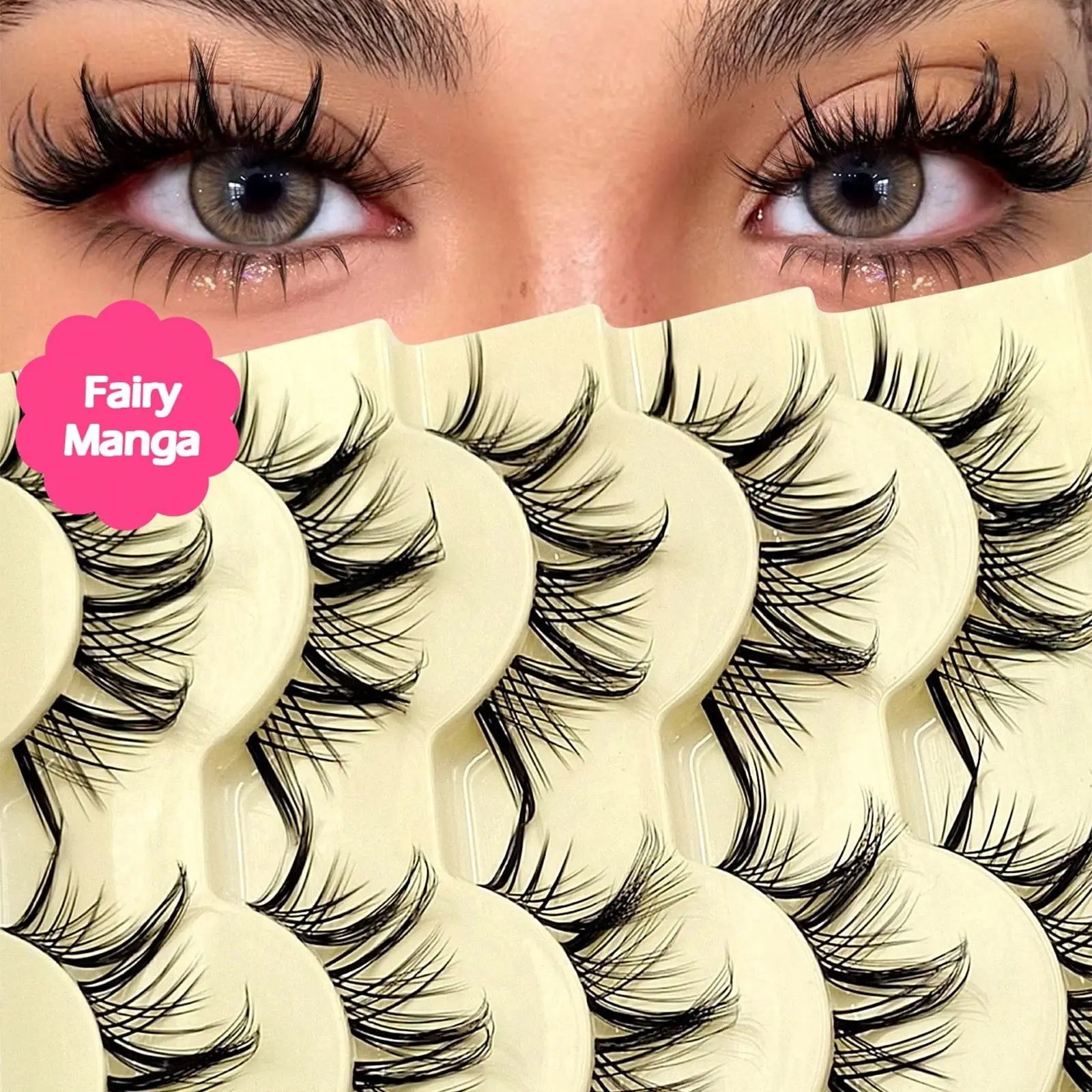 5 Pairs False Eyelashes, Small Devil Design, Transparent Comic Lashes, Cosplay, Reusable, Natural, Curling, Comfortable, Versatile, Cosmetic, False Eyelashes Set, Lightweight False Eyelashes, Makeup