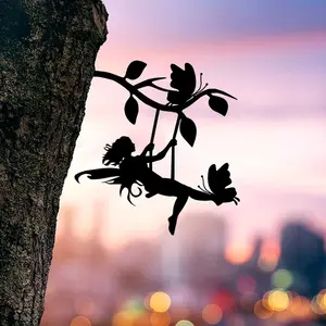 CIFbuy Steel Silhouette Wall Art, Swing Elf Garden Decoration for Yard Patio Outdoor Ornament, Garden Accessories