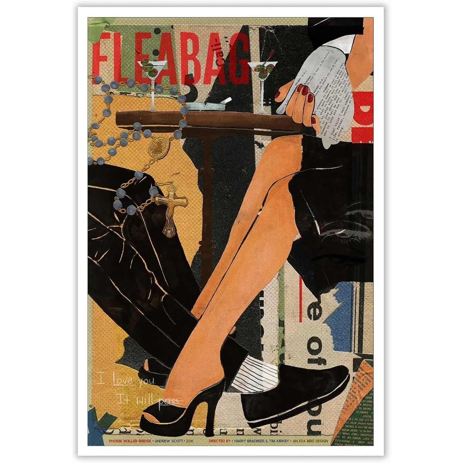 Frame-Style Artistic Plaid Retro Color Religious Vehicles Poster - "I Love You Will Eventually Pass" Print, 08x12in(20x30cm)/20x30in(50x75cm)/24x36in(60x90cm), Room Gift, Trendy Bar Cart White Cheers Cocktail Wall Decoration