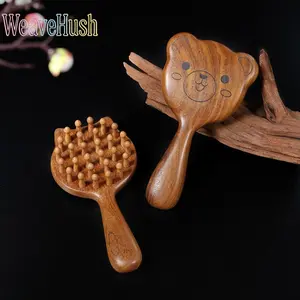 Natural Sandalwood Panda Massage Brush - Solid Unvarnished Wood, Coarse Rounded Smooth Teeth, Anti-Static, Gentle, Handle-Equipped Portable Daily Body Care Tool for Long Hair, Ideal Gift