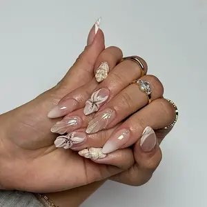 Sandy Dune Glow Press-on Nails – Summer Beach Vacation Nail, Coastal Elegance Nail, Hand-Sculpted 3D Shell & Starfish, Luxury Press-Ons
