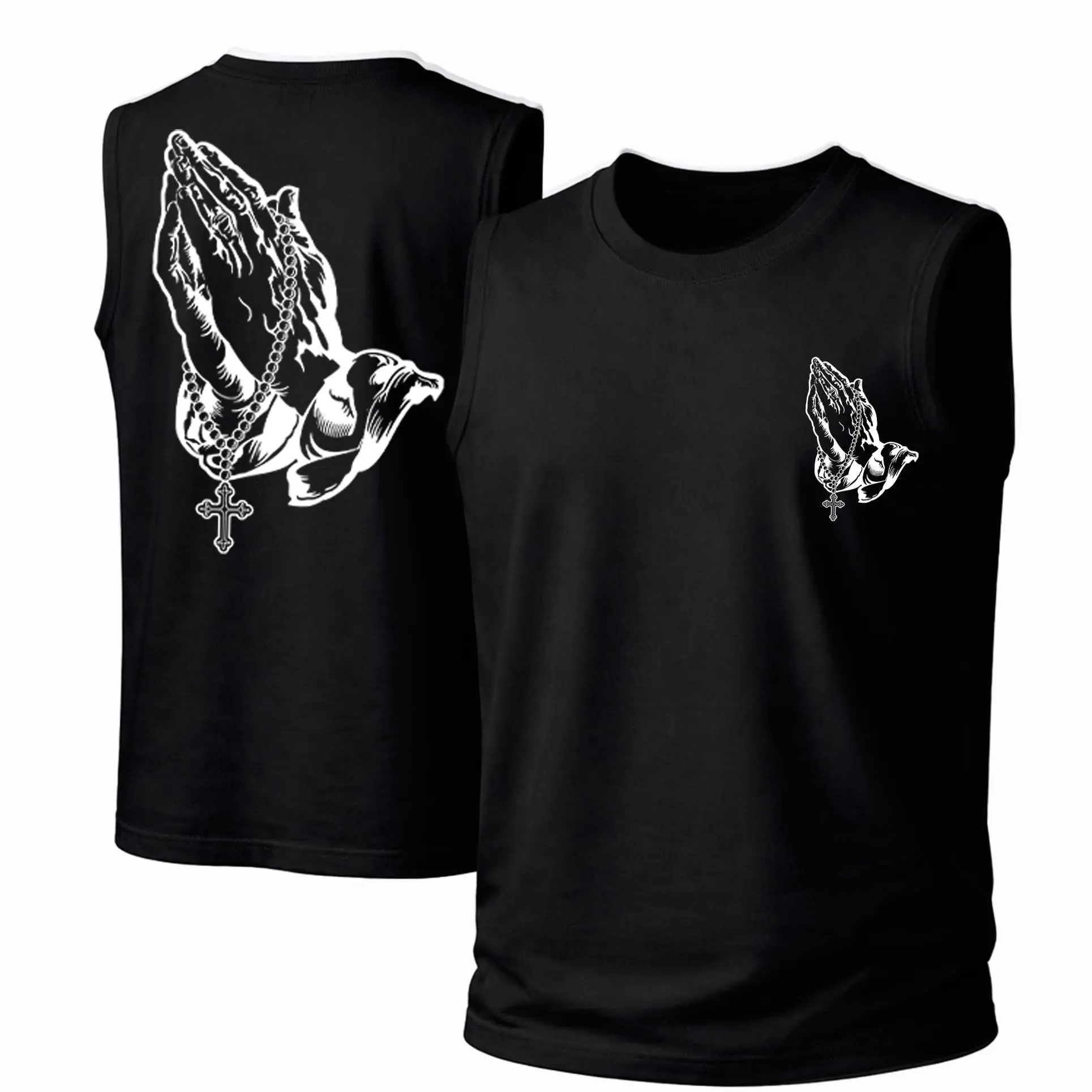 Men's Cotton Sleeveless Tank Top Garment - Soft, Loose Round Neck Stretchy Graphic Printed Undershirt with God's Cross Print, Breathable Fabric, Casual Streetwear for Spring & Summer Outdoor Use, Stretchy Men's Tanks