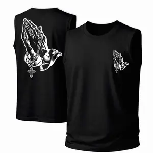 Men's Cotton Sleeveless Tank Top -Praying to the Cross of God Printed Style. This Is A Casual Item Suitable For Both Men And Women, Especially Perfect For Spring And Summer; The Cool Print And Classic Crew Neck Cut