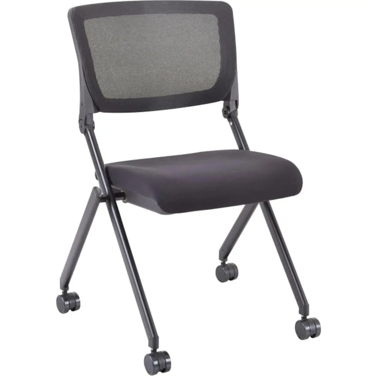212 MAIN Lorell Mesh Back Nesting Folding Chair - Black, Breathable Conference Chair with Casters, Durable Easily Movable Option