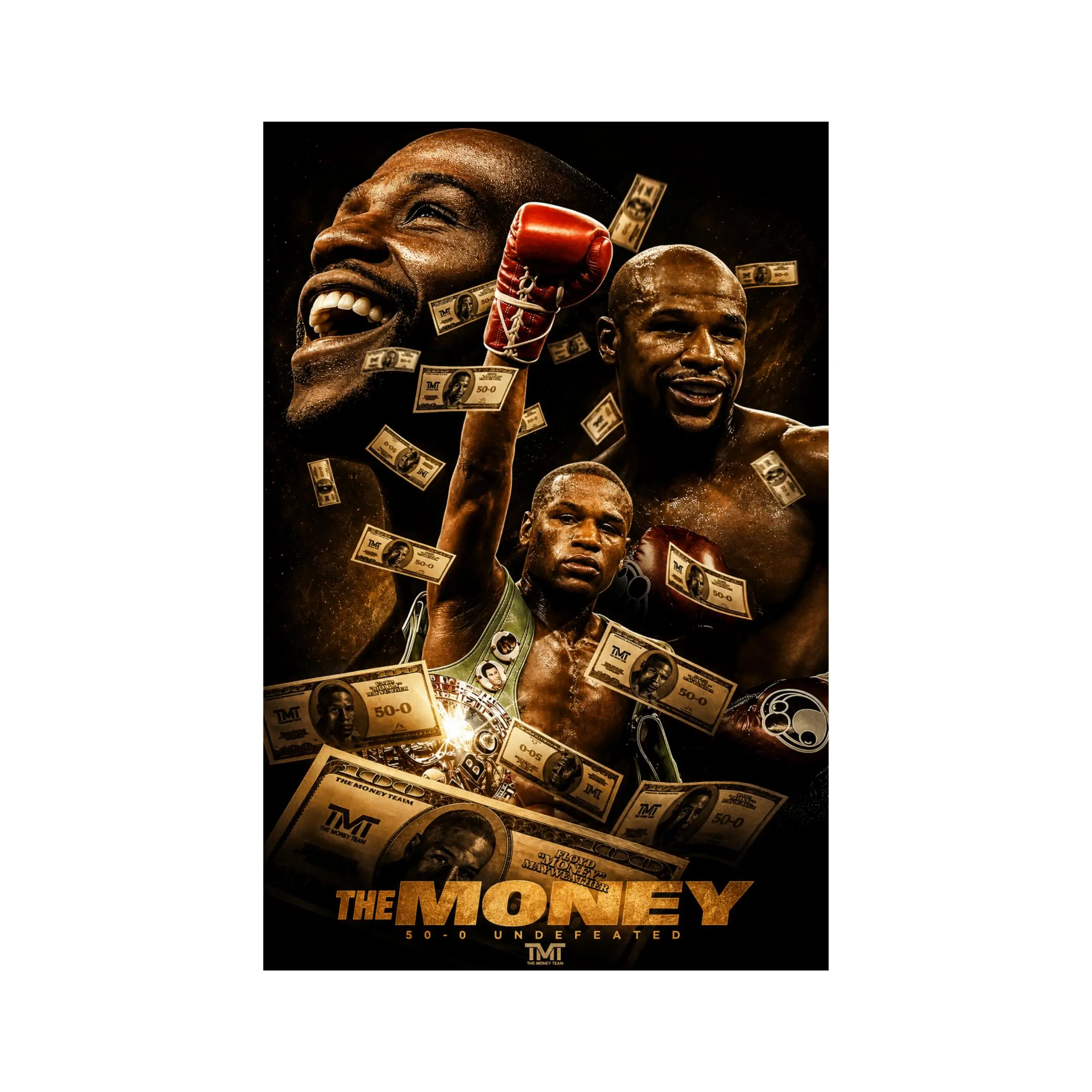 Floyd Mayweather Champion Poster, Golden Boxing Wall Art, Money Team Sports Decor for Fans