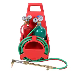 Oxy Acetylene Torch Kit with Tank, Portable Welding Brazing Cutting Torch Kit, Professional Oxygen Acetylene Torch Kit with Long Pipe Brass Nozzle Welding Pressure Gauge