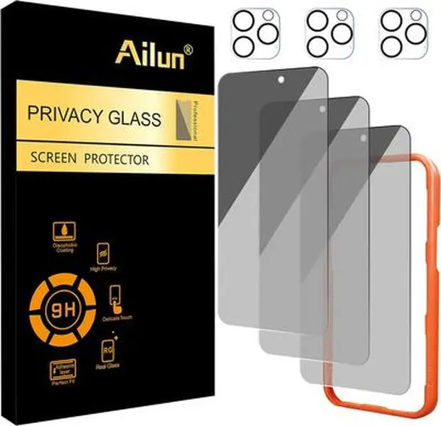 Ailun 3-Pack Privacy Screen Protector + Camera Lens Protector – iPhone 16 Pro Max