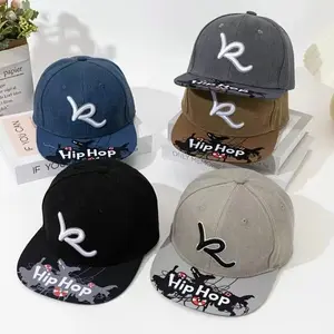 Hip-hop cap, flat-brimmed cap, letter-printed, casual, trendy, street style, outdoor, street dance, Korean-style baseball cap