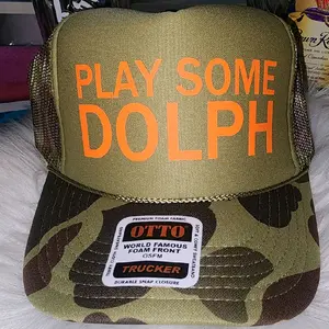Play Some Dolph Trucker Hat - Fashion Accessory with "PLAY SOME DOLPH" Text, Adjustable Snap Closure, and Camouflage Pattern