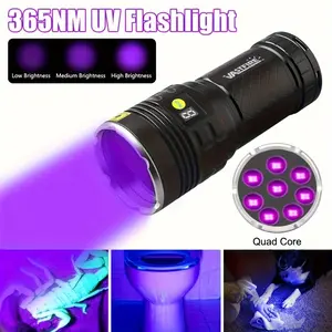 160W High-Power 365nm UV Flashlight with 8 LEDs, Rechargeable Black Light Torch (Batteries Included) for Resin Curing, Pet Urine Detection, Jade Hunting