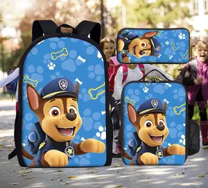 Paw Patrol Backpacks 3PCS Set Large Capacity Multifunction Backpack Lunch Bag Zipper Pouch Set Travel Daypacks Cartoon Adventurous Children