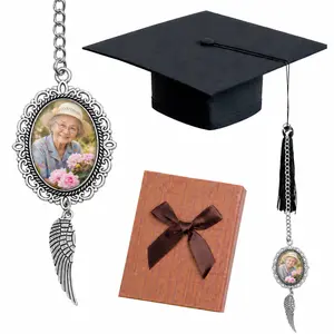 Personalized Memorial Graduation Cap Photo Tassel Charms, Class of 2026,Memorial Gift for Graduate, Heart & Angel Wings Keepsake