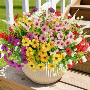 18 Bundles Decorative Floral Artificial Flowers for Outdoor, No Fade Spring Fake Plastic Flowers, Eucalyptus Violet Camellia Foxtail Grass, Garden Decor