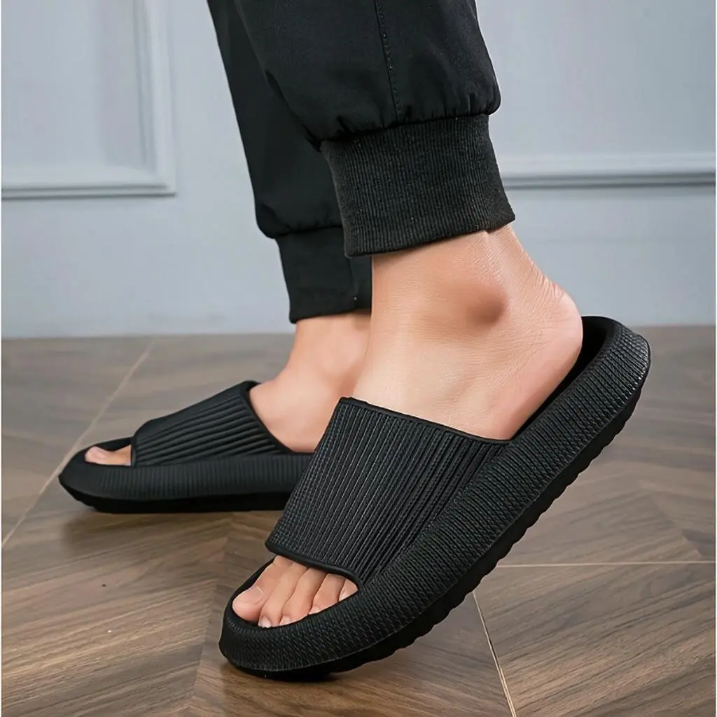 Men's Plus Size Soft EVA Slide Sandals, Thick Cushioned Open Toe Slippers, Non-Slip and Odor-Resistant for Indoor & Outdoor Use, Slip On, Strap Stays Put, Stripes