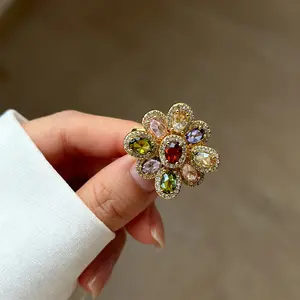 Rhodium Plated CZ Flower Adjustable Rings - Elegant Design for Everyday Wear & Versatile Jewelry Accessory. Septum ring rainbow lily  engagement  ring 8 prong engagement Stylish Tensor Ring weddingring set promise  ring  gf georgina's  ring