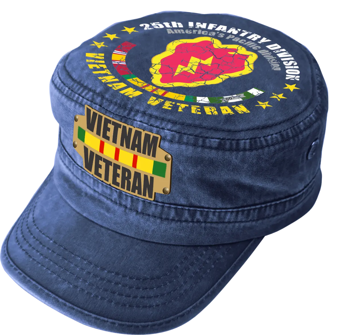 Vietnam Veteran Military Cap - 25th Infantry Division | Adjustable Washed Cotton Hat | Unique Design (U.S. Patent Pending)