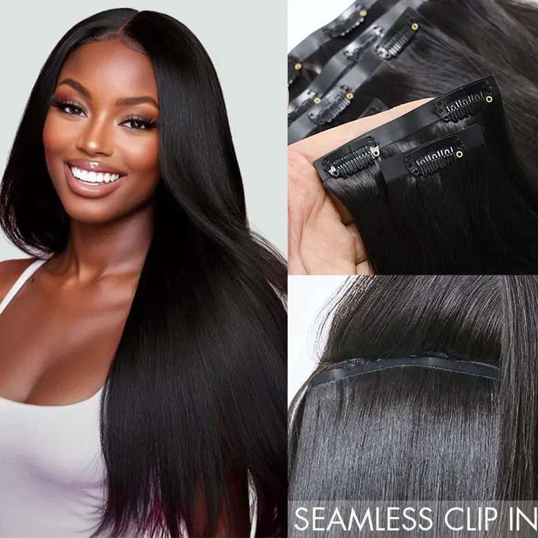 Unice Clip-Ins Remy Human Hair Extensions 100% Virgin Human Hair Seamless Edge Straight Hair 135g