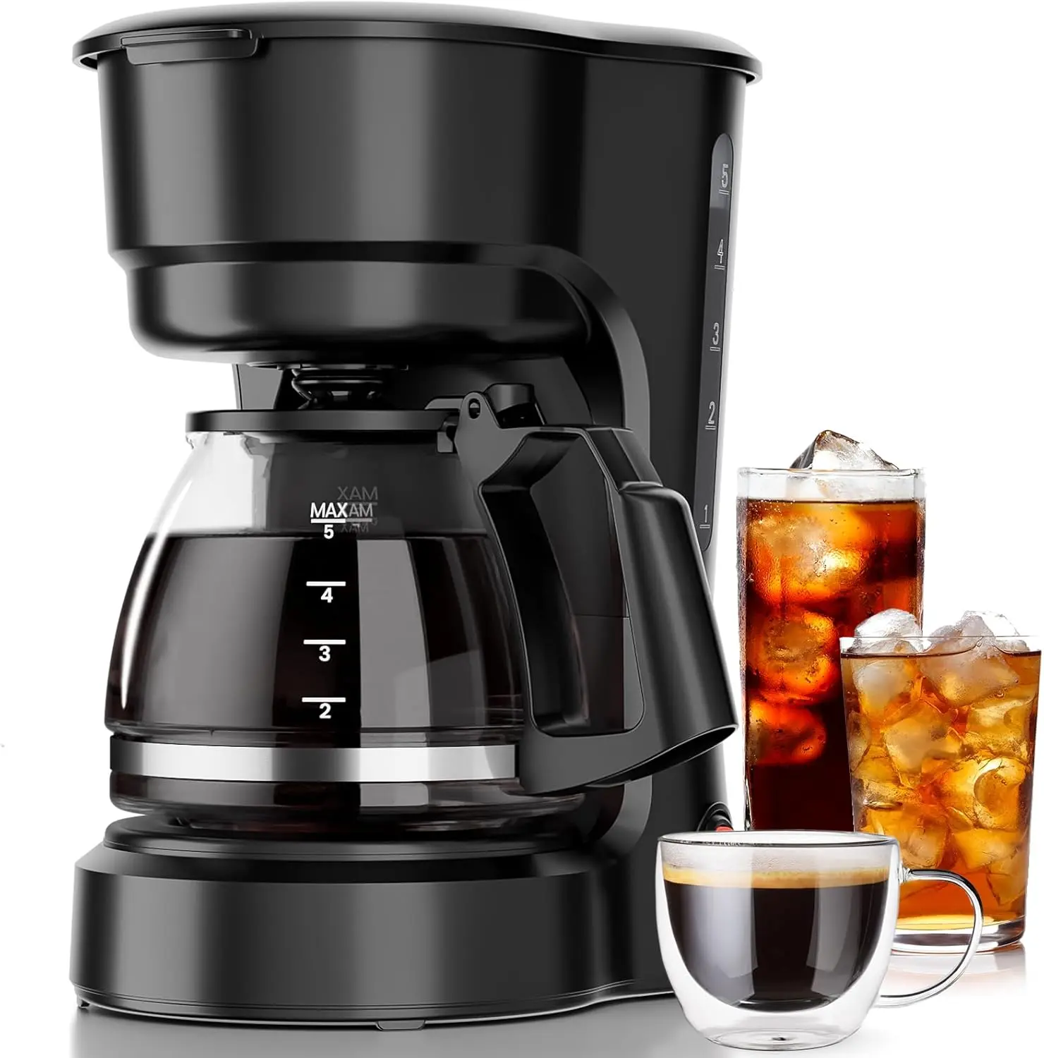 5-Cup Drip Coffee Maker with Anti-Drip System, BLACK FRIDAY SUPER DEALS, Food-Grade Compact Coffee Machine with Removable Funnel, Warm Plate, Dishwasher-Safe Glass Carafe, Portable Coffee Maker for Home & Office Use